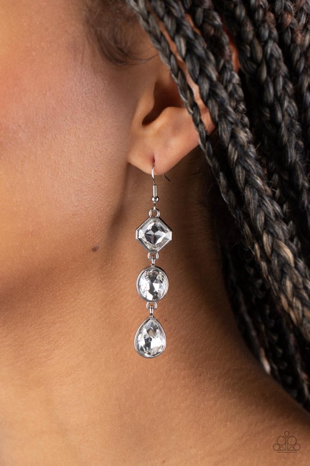 Reflective Rhinestones - White - Paparazzi Earring Image