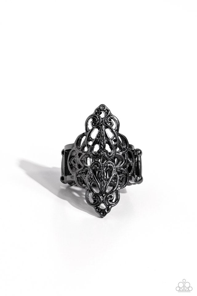Curled Crown - Black - Paparazzi Ring Image