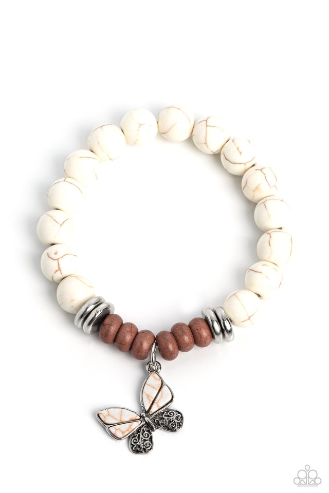 Bold Butterfly - White - Paparazzi Bracelet Image