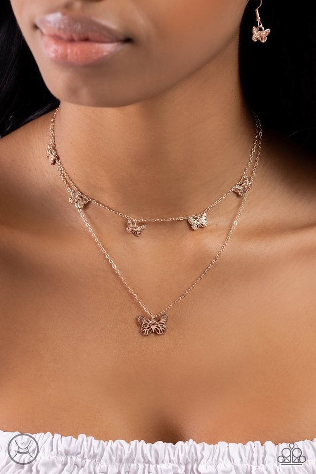 Butterfly Beacon - Rose Gold - Paparazzi Necklace Image