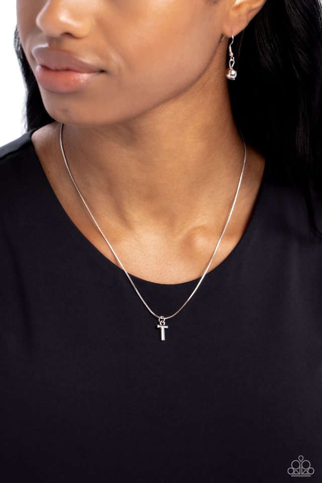 Seize the Initial - Silver - T - Paparazzi Necklace Image