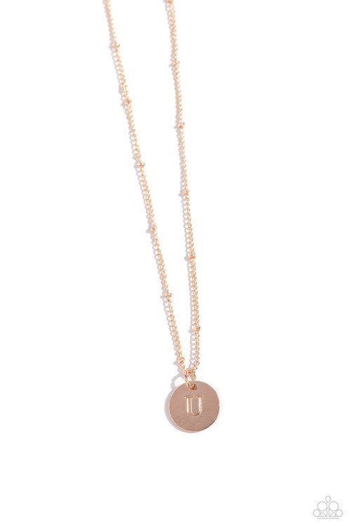 Initial Elegance - Rose Gold - U - Paparazzi Necklace Image