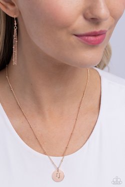 Initial Elegance - Rose Gold - U - Paparazzi Necklace Image
