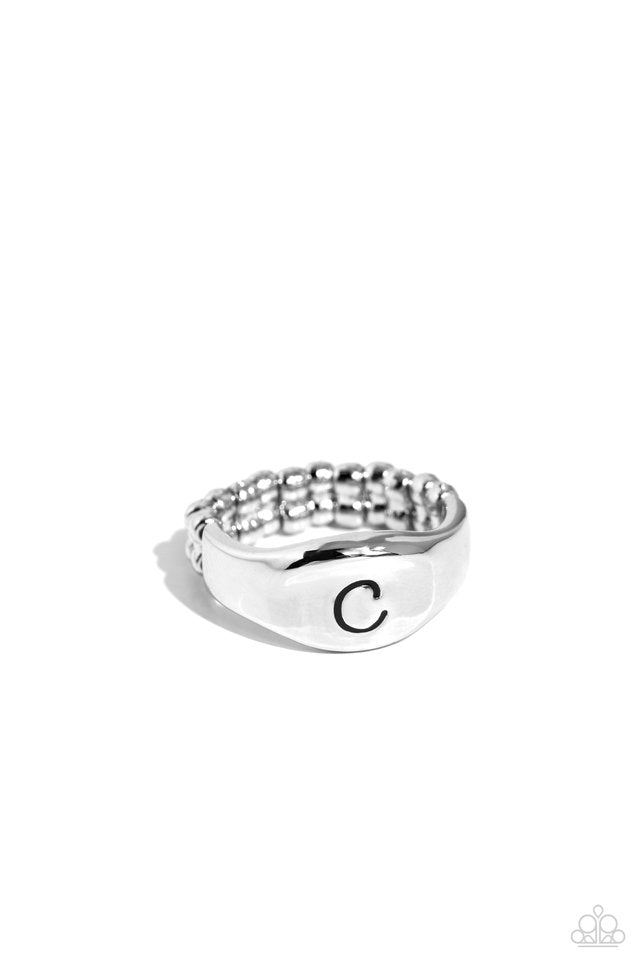 Monogram Memento - Silver - C - Paparazzi Ring Image