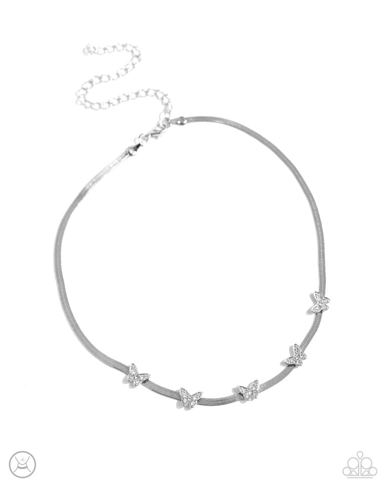 Fluttering Fame - White - Paparazzi Necklace Image