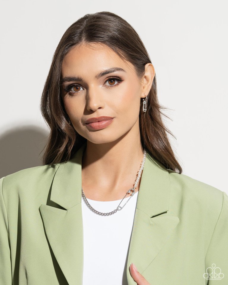 Safety Pin Style - White - Paparazzi Necklace Image