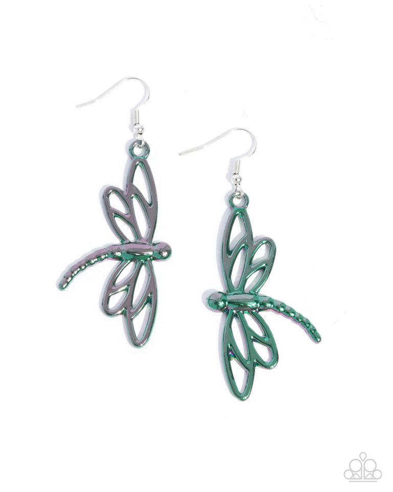 Dapper Dragonfly - Green - Paparazzi Earring Image