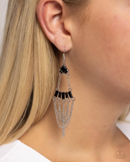 Fringe Fantasy - Black - Paparazzi Earring Image