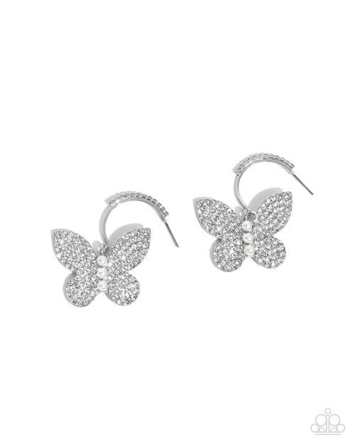 Butterfly Boundary - White - Paparazzi Earring Image