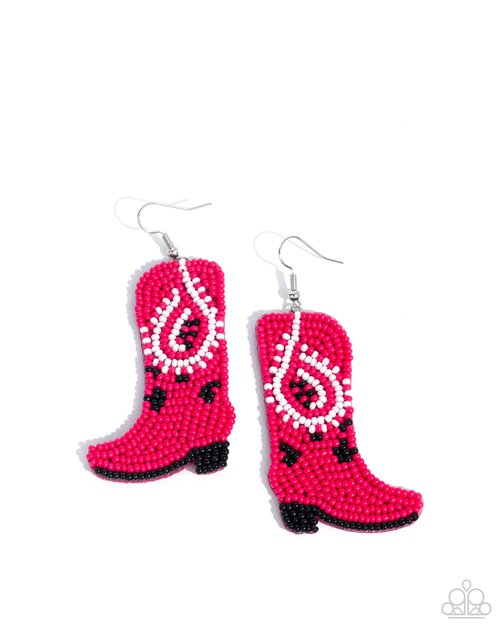 Western Webbing - Pink - Paparazzi Earring Image