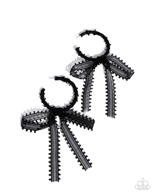 Brand New Bow - Black - Paparazzi Earring Image