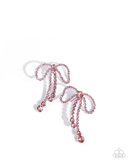 Black Tie Bow - Pink - Paparazzi Earring Image