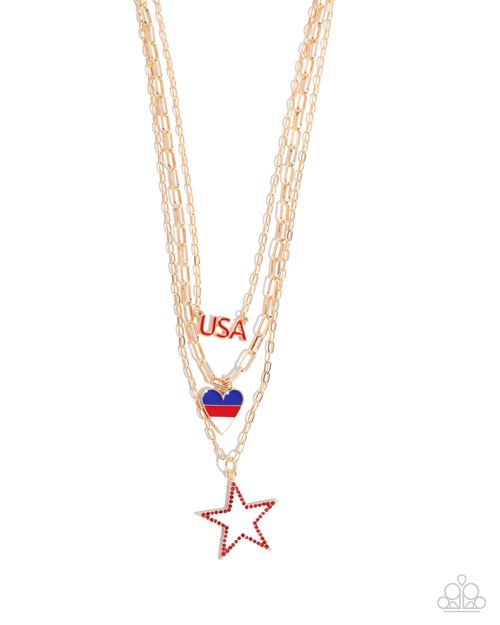 Unforgettable USA - Gold - Paparazzi Necklace Image