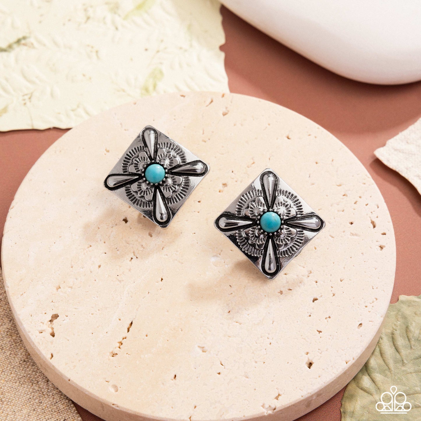 Stony Stencil - Blue - Paparazzi Earring Image