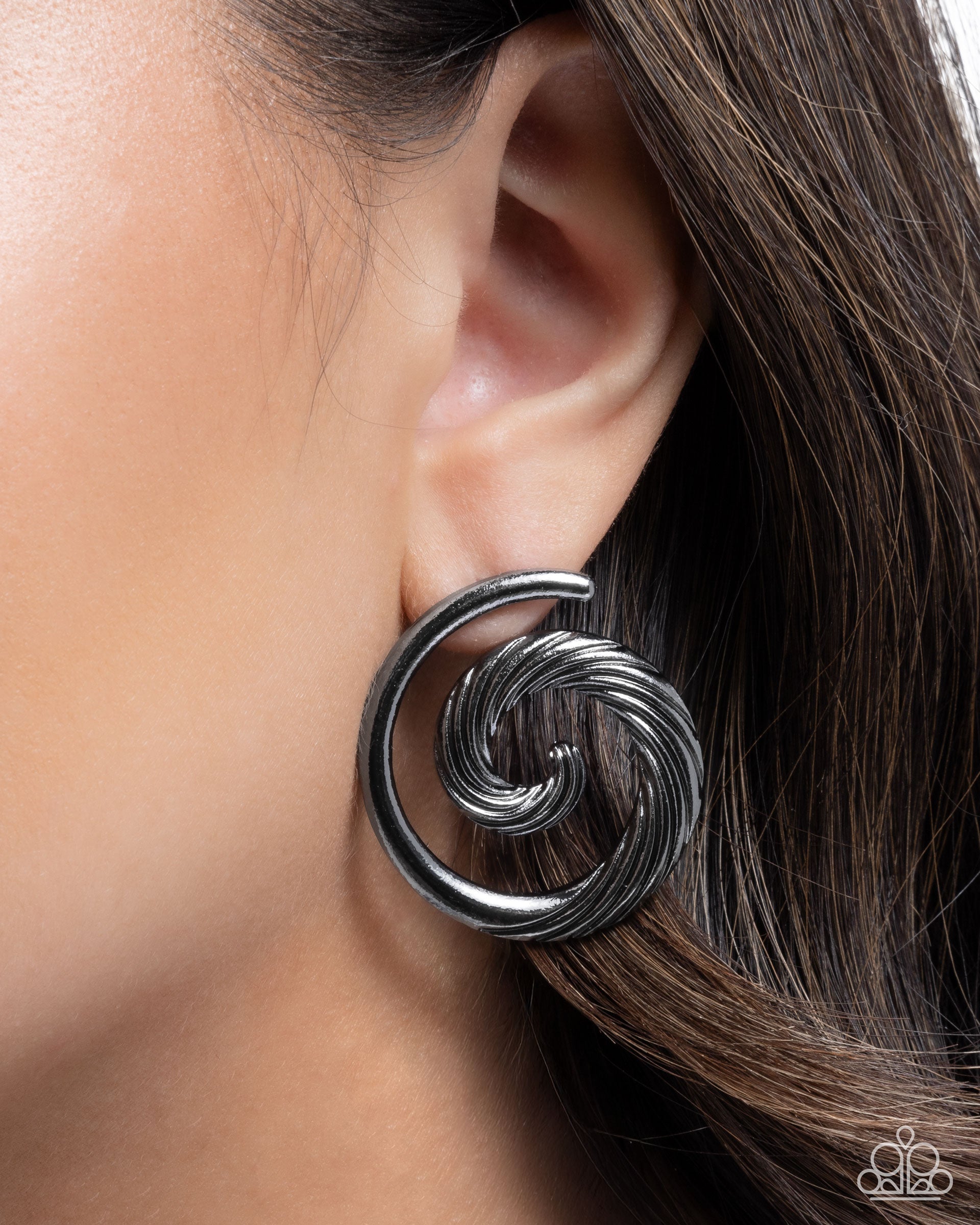 Spiral Silhouette - Black - Paparazzi Earring Image
