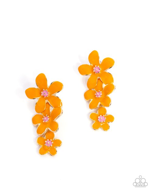 Crack of BLOOM - Orange - Paparazzi Earring Image