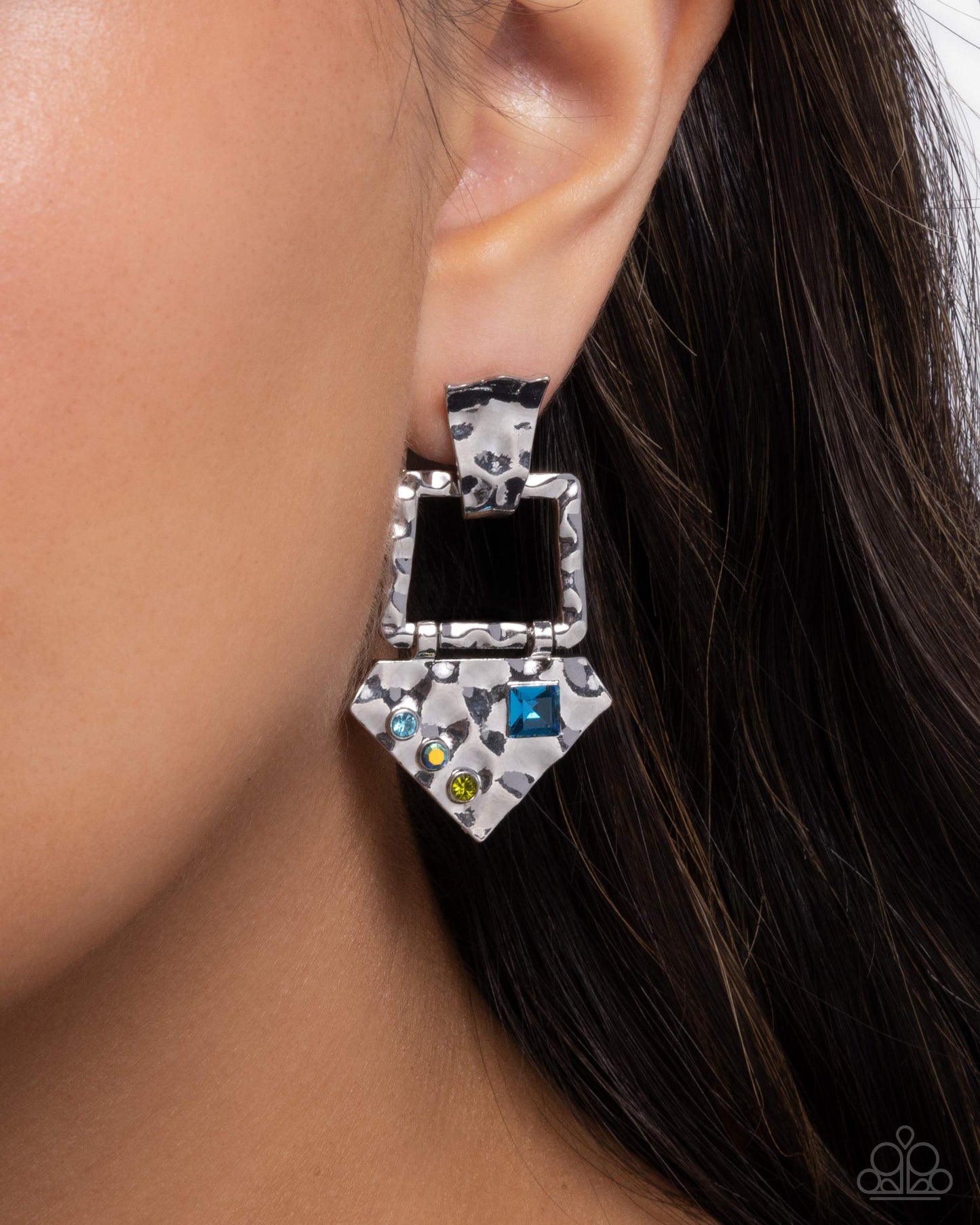 Hardware Headline - Blue - Paparazzi Earring Image