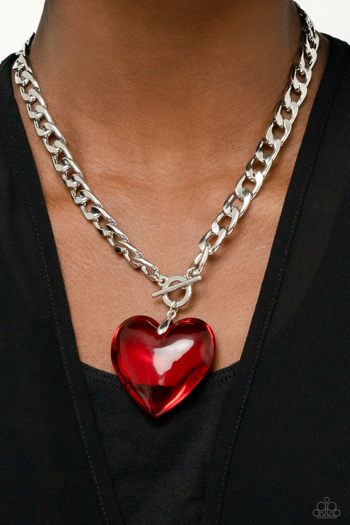 Paparazzi Necklace ~ GLASSY Hero - Red