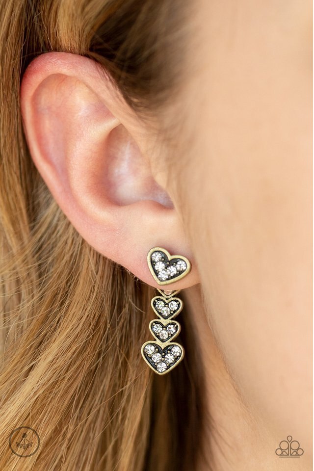 Paparazzi Earring ~ Heartthrob Twinkle - Brass