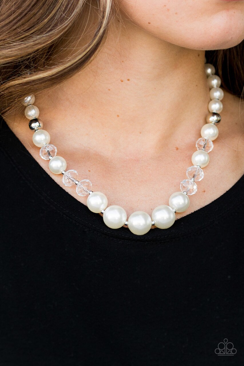 Paparazzi Necklace ~ GLAM Straight! - White