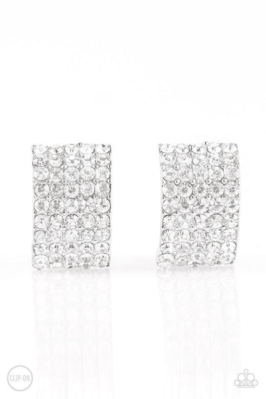 Paparazzi Earring ~ Hollywood Hotshot - White Clip-On