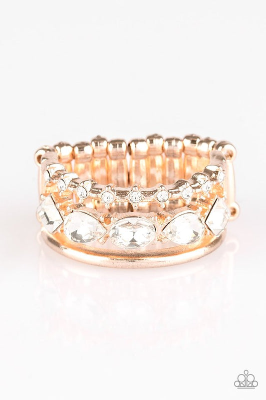 Backstage Sparkle - Rose Gold - Paparazzi Ring Image