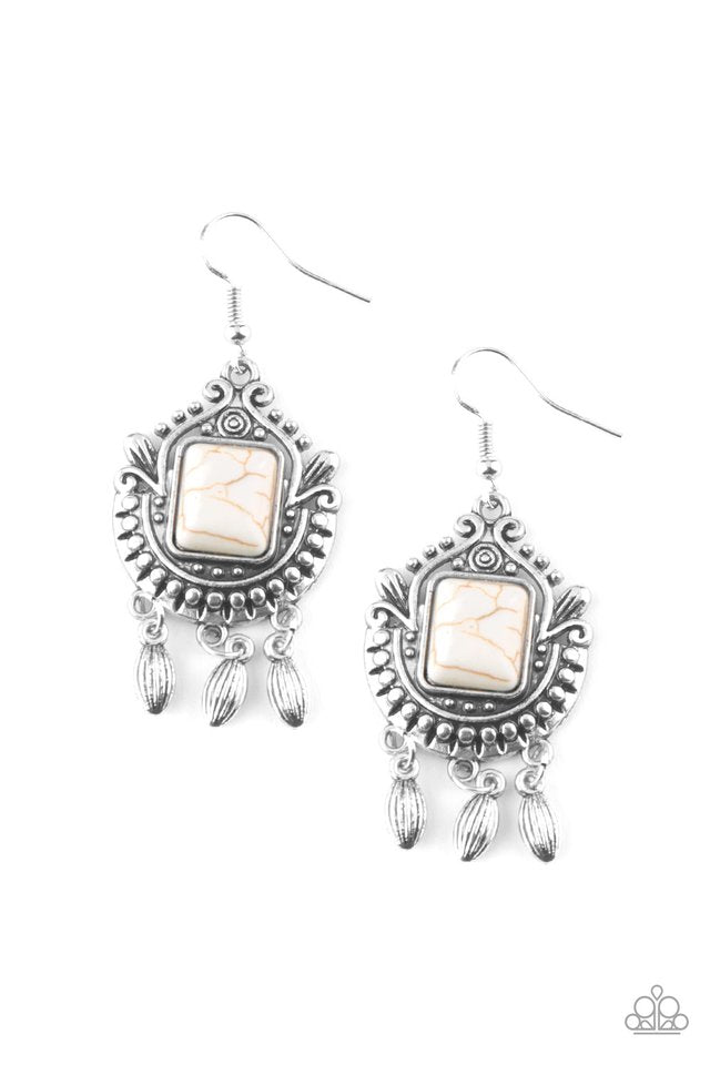 Open Pastures - White - Paparazzi Earring Image