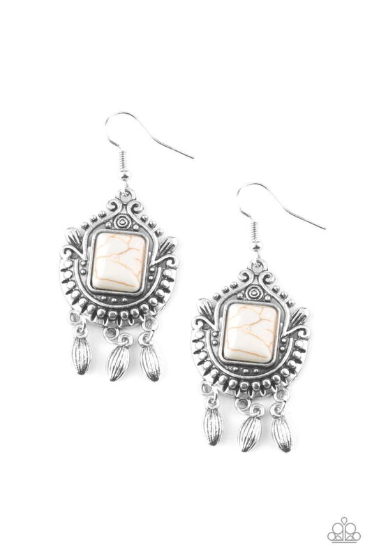 Open Pastures - White - Paparazzi Earring Image