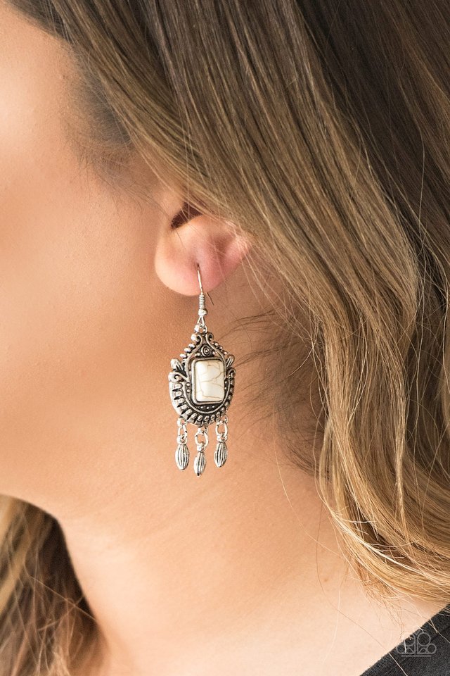 Open Pastures - White - Paparazzi Earring Image