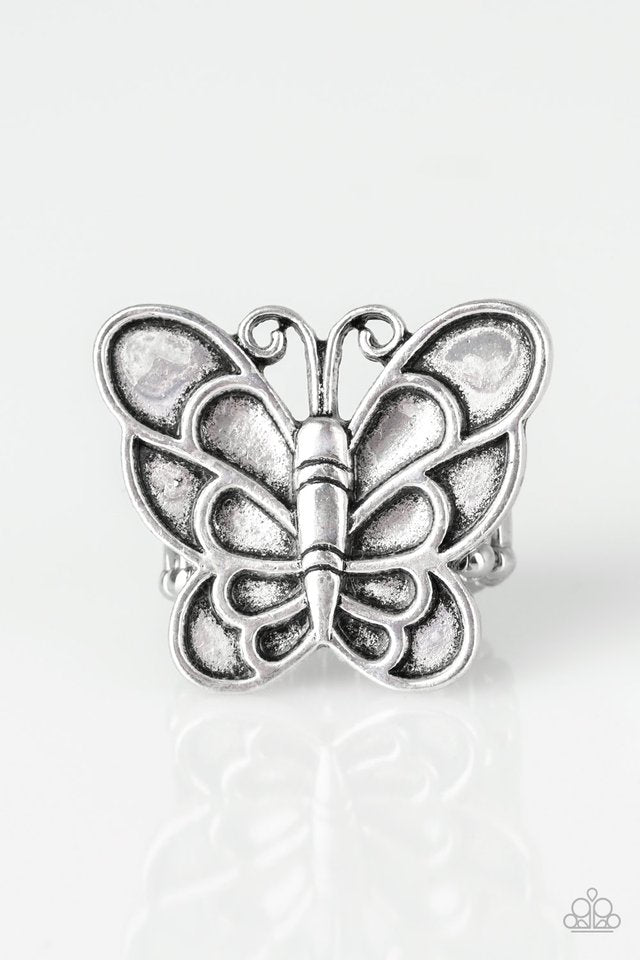 Sky High Butterfly - Silver - Paparazzi Ring Image