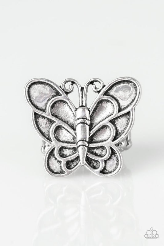 Sky High Butterfly - Silver - Paparazzi Ring Image