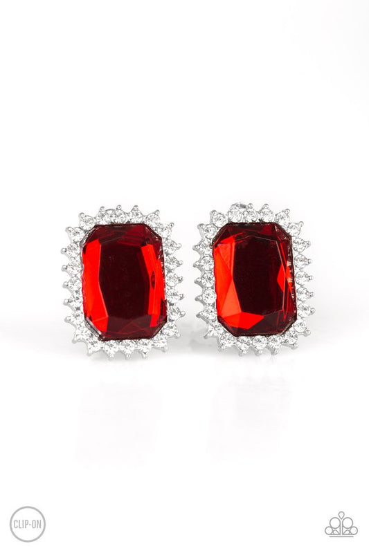 Downtown Dapper - Red Clip-On - Paparazzi Earring Image