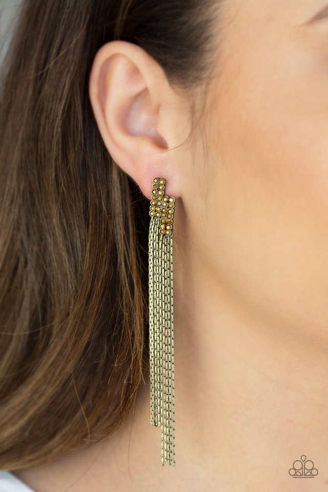 Radio Waves - Brass - Paparazzi Earring Image