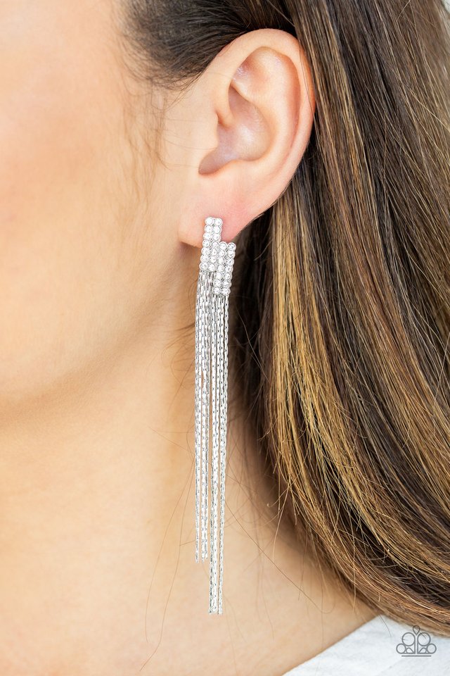 Radio Waves - White - Paparazzi Earring Image