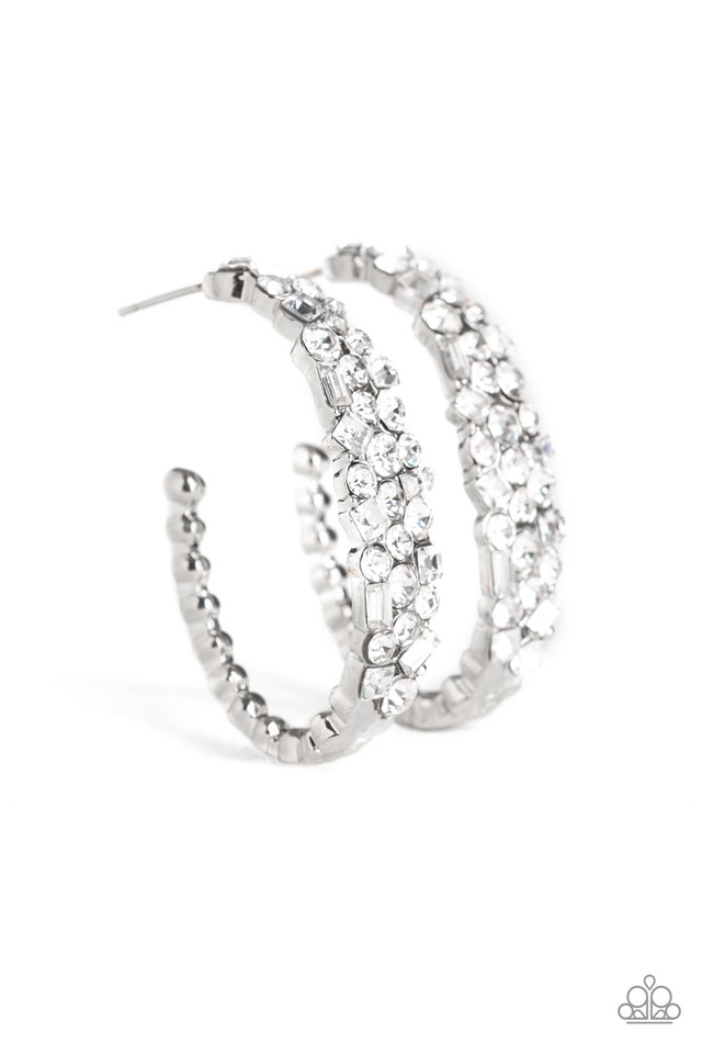 A GLITZY Conscience - White - Paparazzi Earring Image