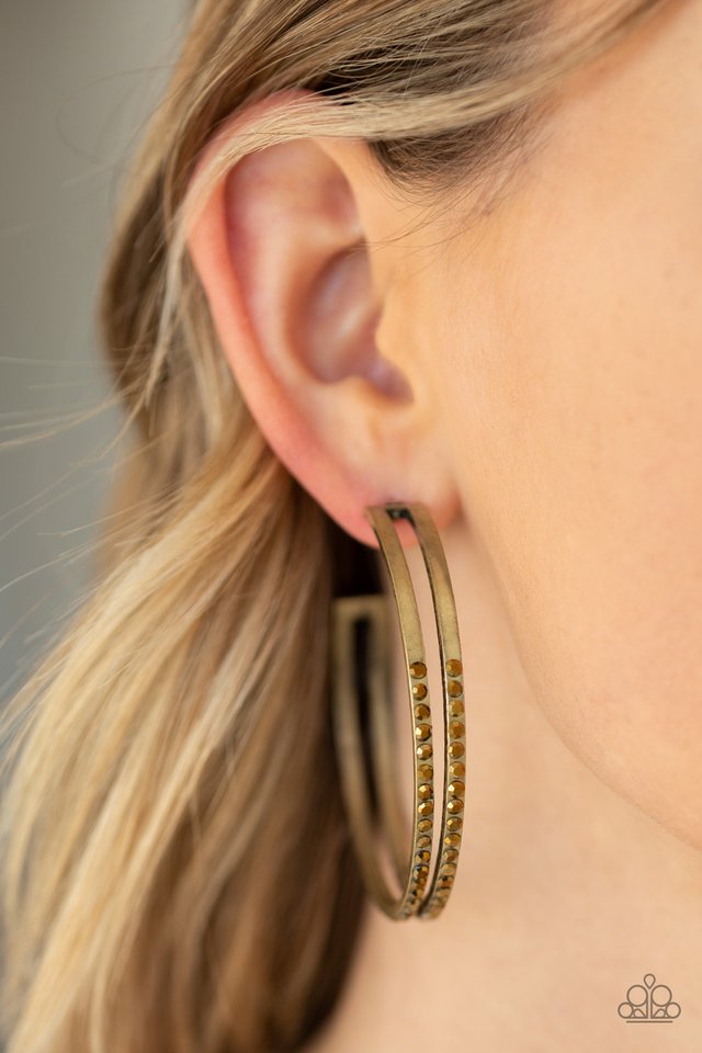 Double The Bling - Brass - Paparazzi Earring Image