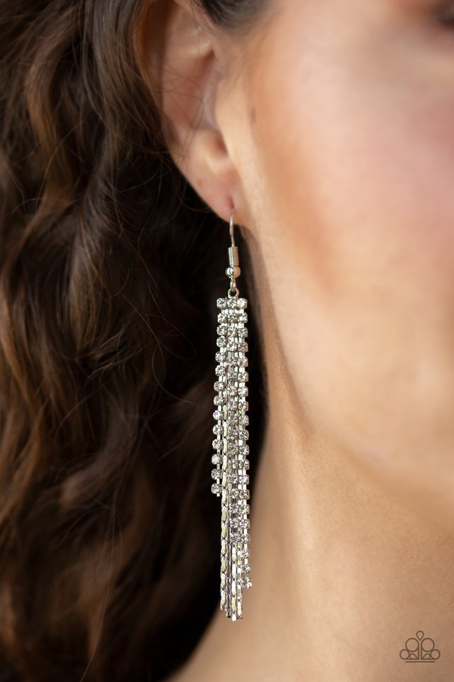 Red Carpet Bombshell - White - Paparazzi Earring Image