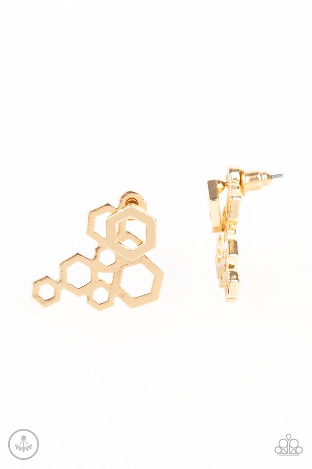 Six-Sided Shimmer - Gold - Paparazzi Earring Image