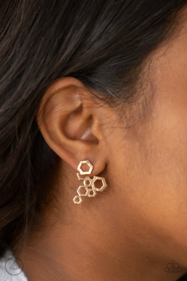 Six-Sided Shimmer - Gold - Paparazzi Earring Image