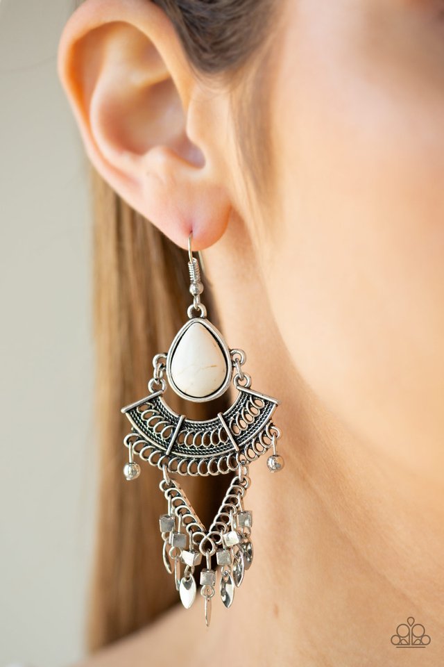 Vintage Vagabond - White - Paparazzi Earring Image