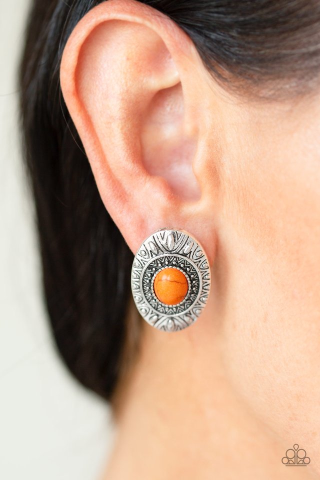 Stone Tiki - Orange - Paparazzi Earring Image