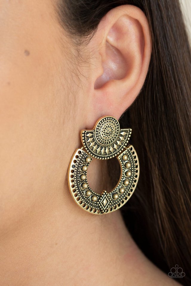 Texture Takeover - Brass - Paparazzi Earring Image
