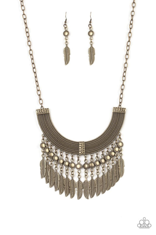Fierce in Feathers - Brass - Paparazzi Necklace Image