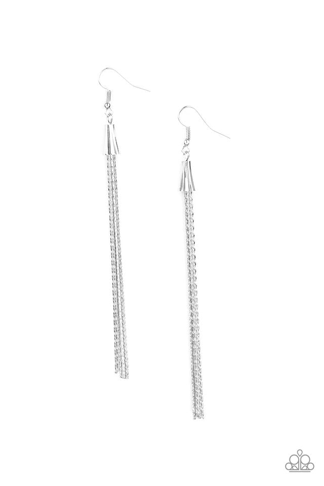 Shimmery Streamers - Silver - Paparazzi Earring Image