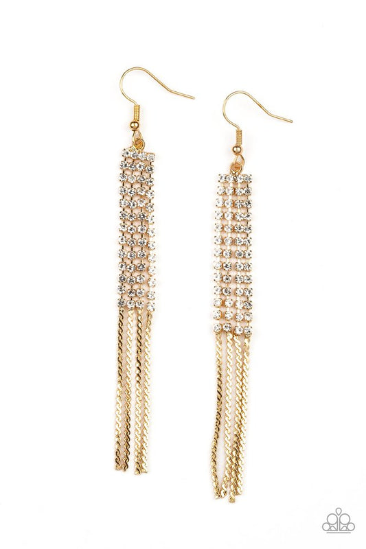 Rhinestone Romance - Gold - Paparazzi Earring Image