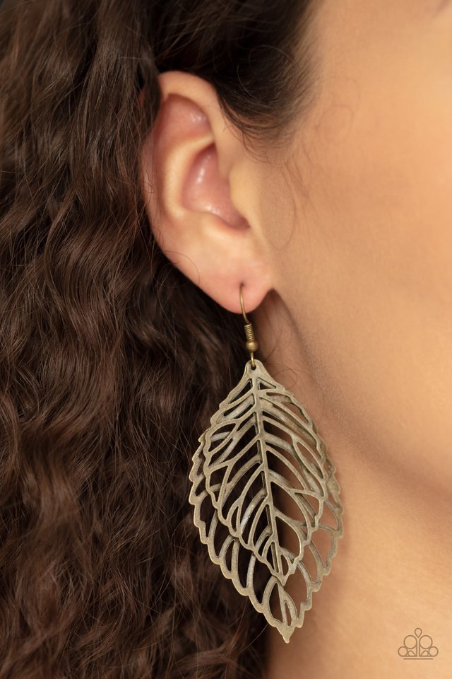 Take It or LEAF It - Brass - Paparazzi Earring Image