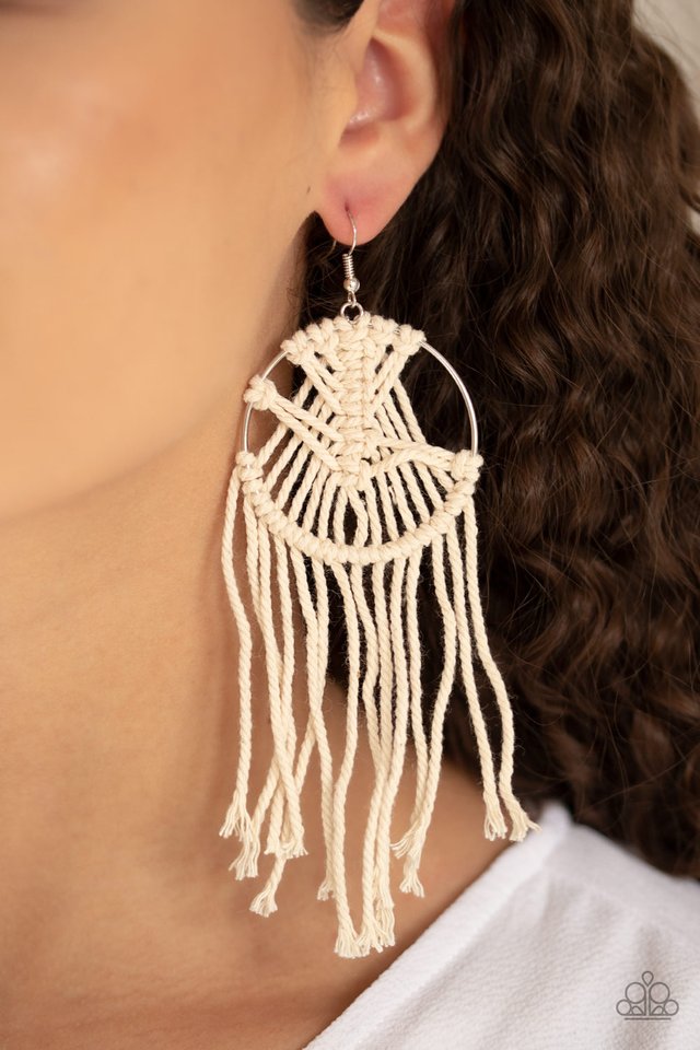 MACRAME, Myself, and I - White - Paparazzi Earring Image