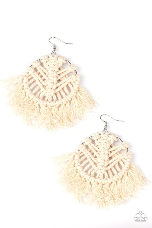 All About MACRAME - White - Paparazzi Earring Image