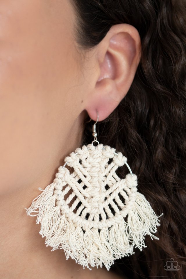 All About MACRAME - White - Paparazzi Earring Image