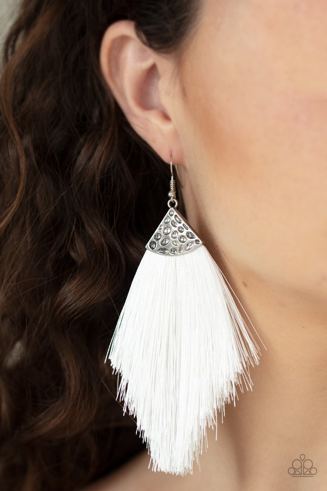 Tassel Tempo - White - Paparazzi Earring Image